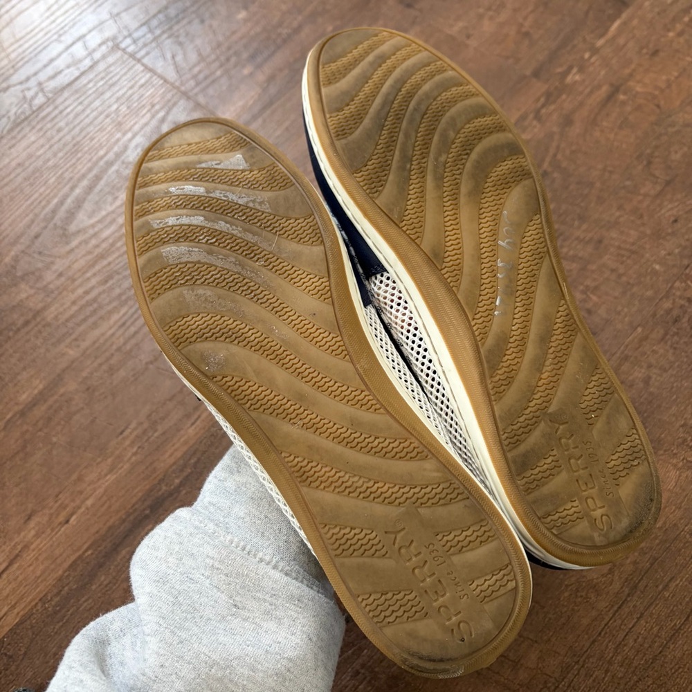 Sperry Navy Blue and White Striped Boat Shoes - Picture 7 of 8